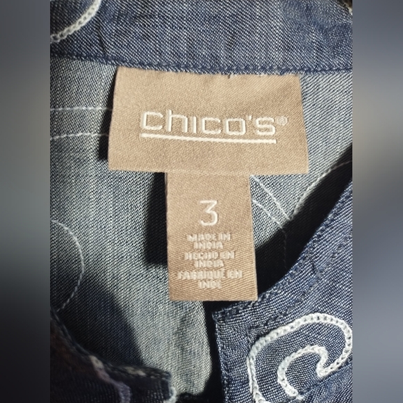 Chicos Top Chambray Embroidered Boho Artsy - Picture 2 of 15